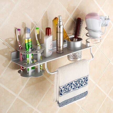  ̾ Ȧ  ġ     ĩ Ȧ  ٱ  ˷̴ /Multi-function space aluminum shelf for hair dryer holder and gargle cup and toothbrushes hol